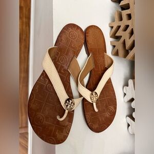 Tory Burch Thora Cream and Brown Sandals